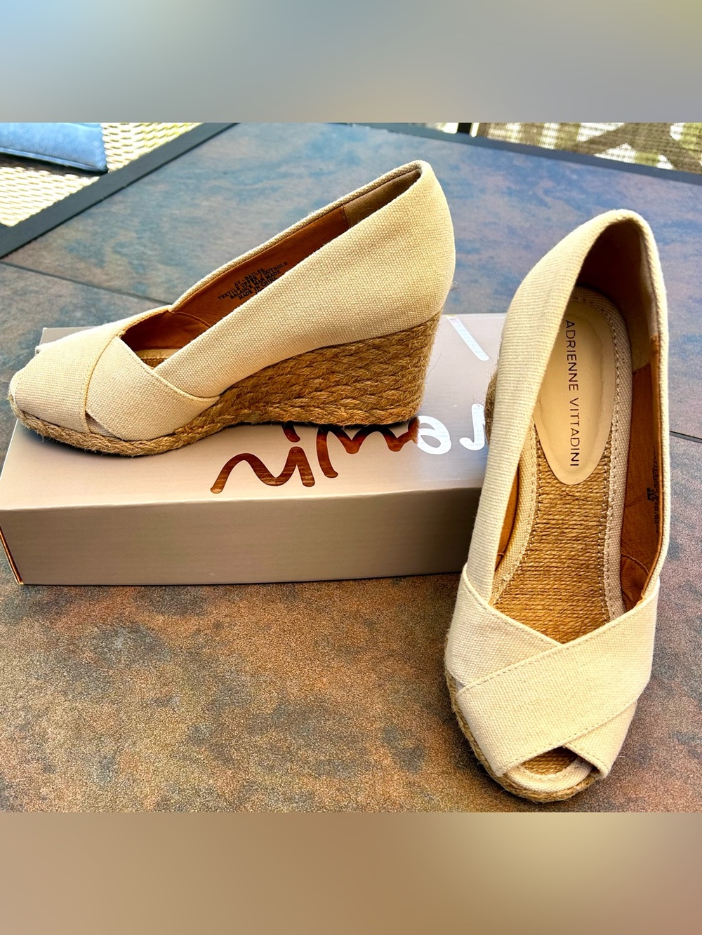 Adrienne Vittadini Canvas Espadrille Wedge Peep-Toe Shoes – Size 6